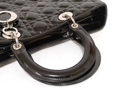 Christian Dior Lady Dior Patent, Black, Patent Leather, Handbag