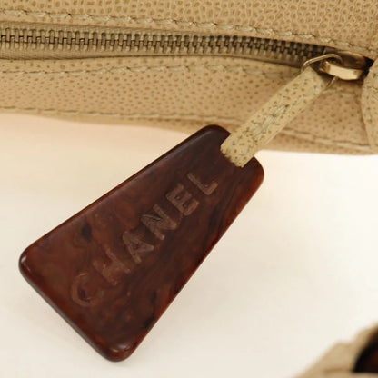 Chanel Vintage CC Resin Chain Caviar, Beige, Leather, Shoulder Bag