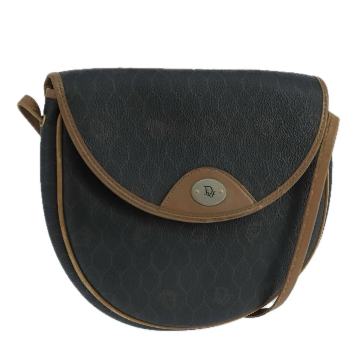Christian Dior Vintage Honeycomb Flap Canvas and Leather, Black, PVC, Shoulder Bag
