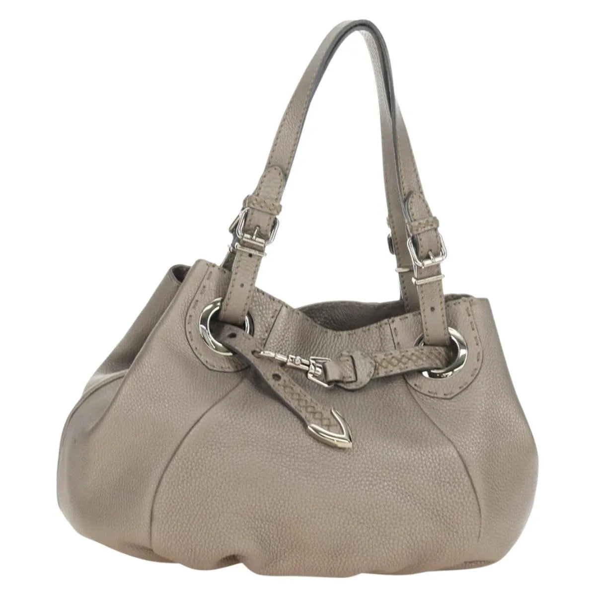 Fendi Selleria Pomodorino Leather, Gray, Leather, Tote Bag