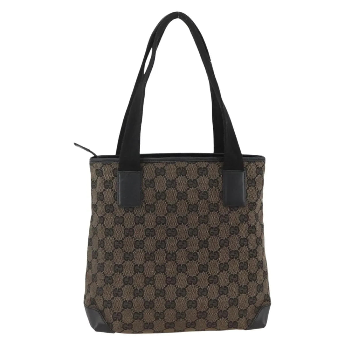 Gucci Vintage Front Pocket Tote GG Coated Canvas with Leather, Black, Canvas, Tote Bag
