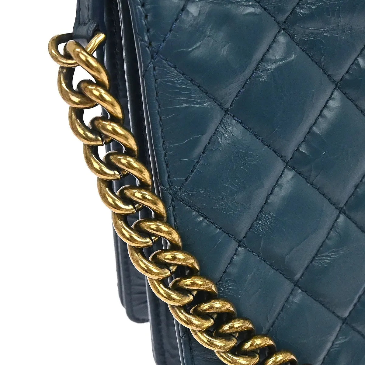 Chanel Rita Top Handle Flap Quilted Aged Calfskin, Blue, Leather, Shoulder Bag