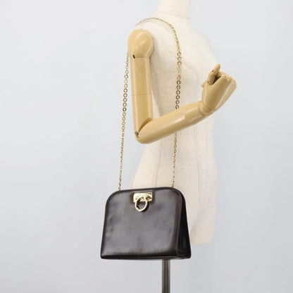Salvatore Ferragamo Vintage Gancini Chain Leather, Brown, Leather, Shoulder Bag