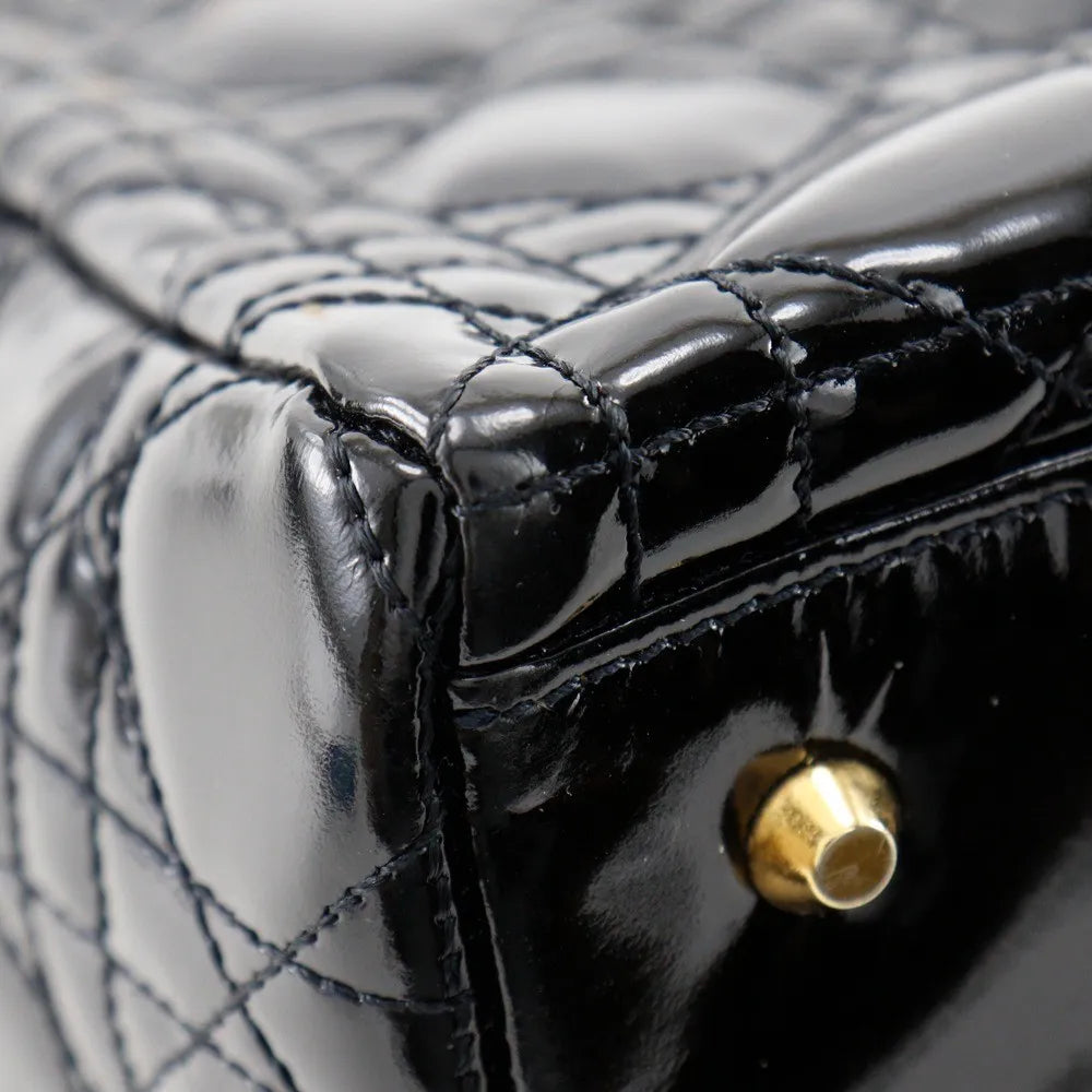 Christian Dior Lady Dior NM Cannage Quilt Patent, Black, Patent Leather, Tote Bag
