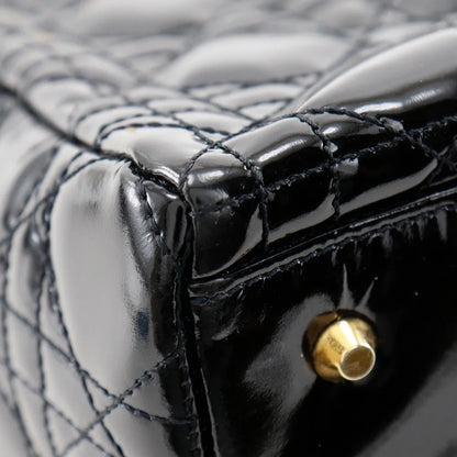 Christian Dior Lady Dior NM Cannage Quilt Patent, Black, Patent Leather, Tote Bag