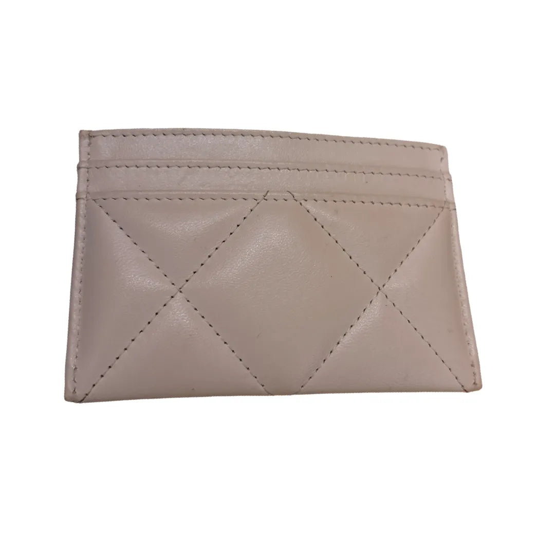 Chanel 19 Card Holder Quilted Iridescent Calfskin, White, Calfskin, Card Holder