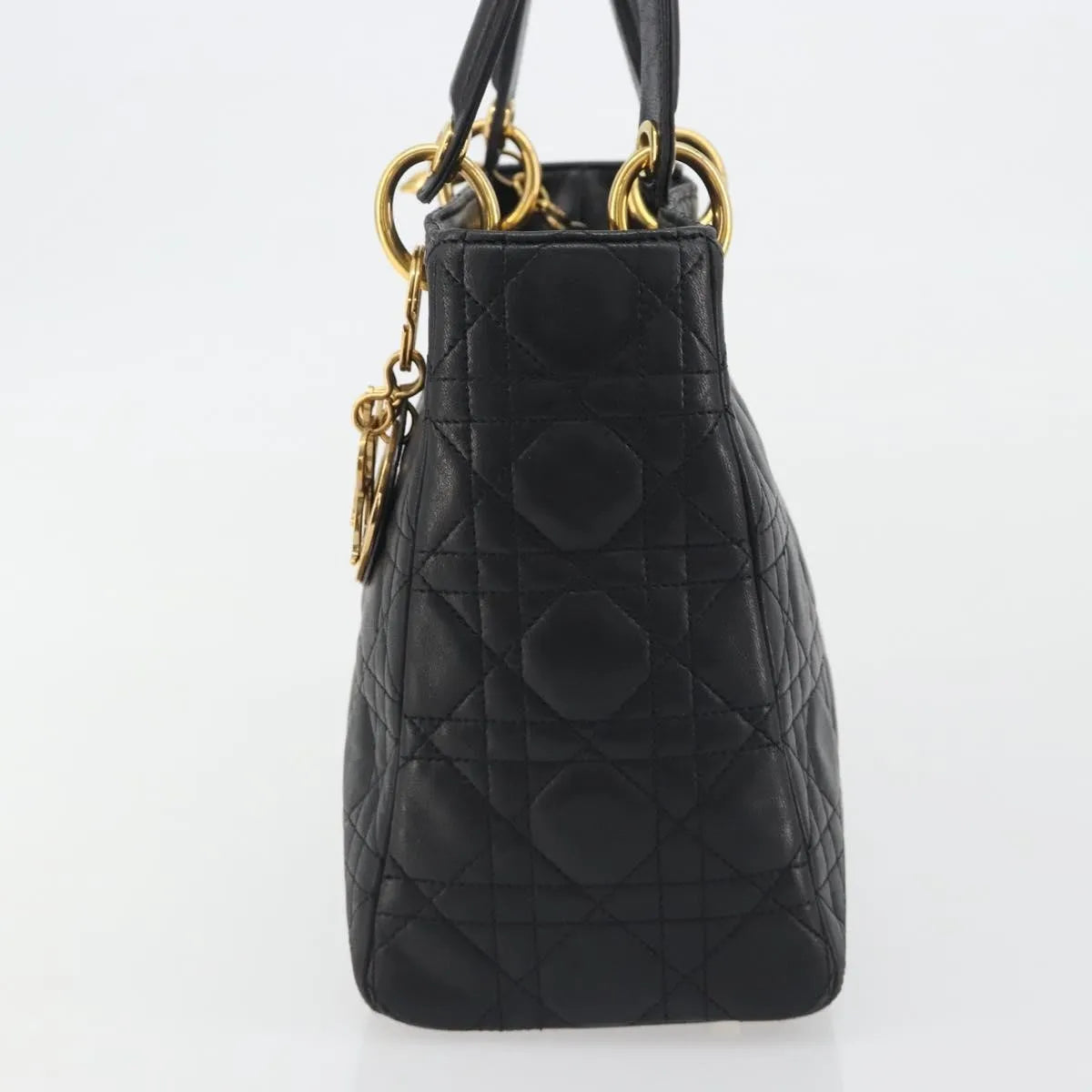 Christian Dior Vintage Lady Dior Cannage Quilt Lambskin, Black, Leather, Handbag