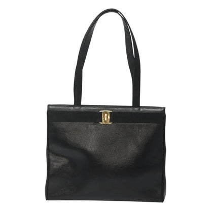 Salvatore Ferragamo Vintage Vara Bow Tote Lizard Embossed Leather, Black, Leather, Tote Bag
