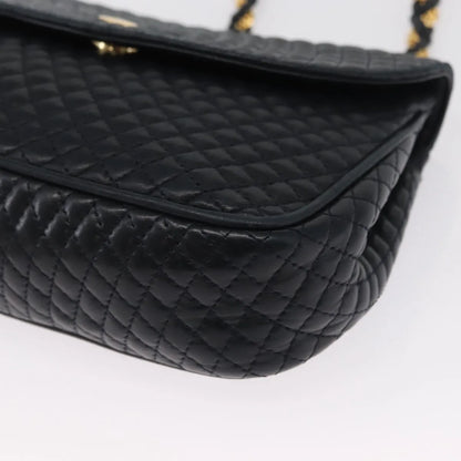 Bally Vintage Chain Quilted Leather, Navy, Leather, Shoulder Bag