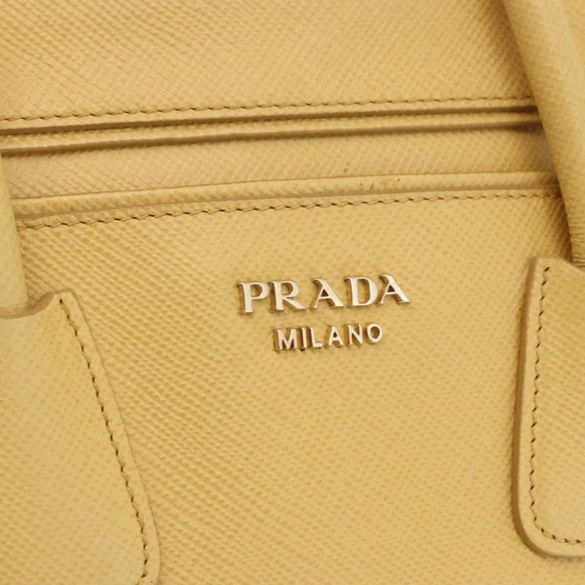 Prada Cuir Frame Double Zip Tote Saffiano Leather, Yellow, Leather, Tote Bag