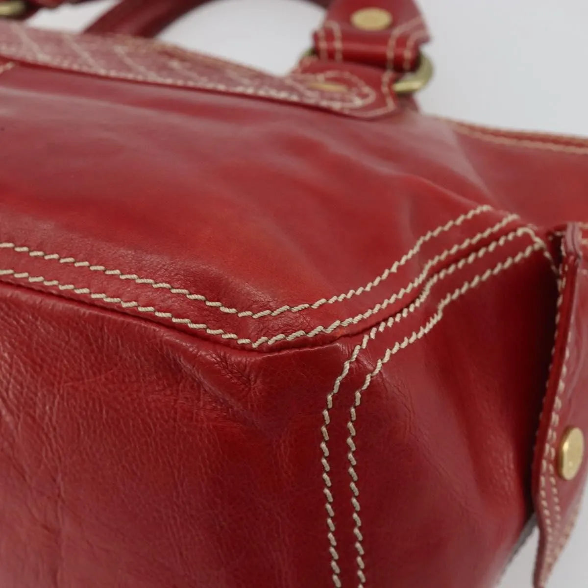 Celine Boogie Satchel Leather, Red, Leather, Handbag