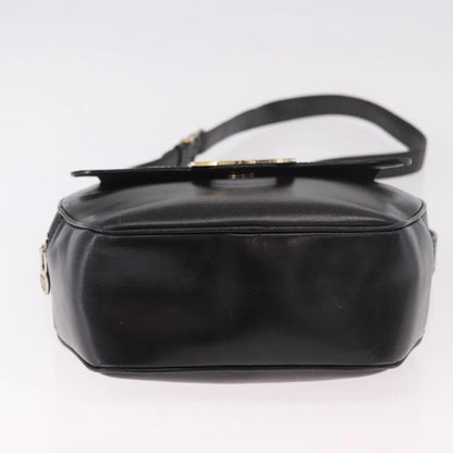 Celine Vintage Circle Logo Leather, Black, Leather, Shoulder Bag