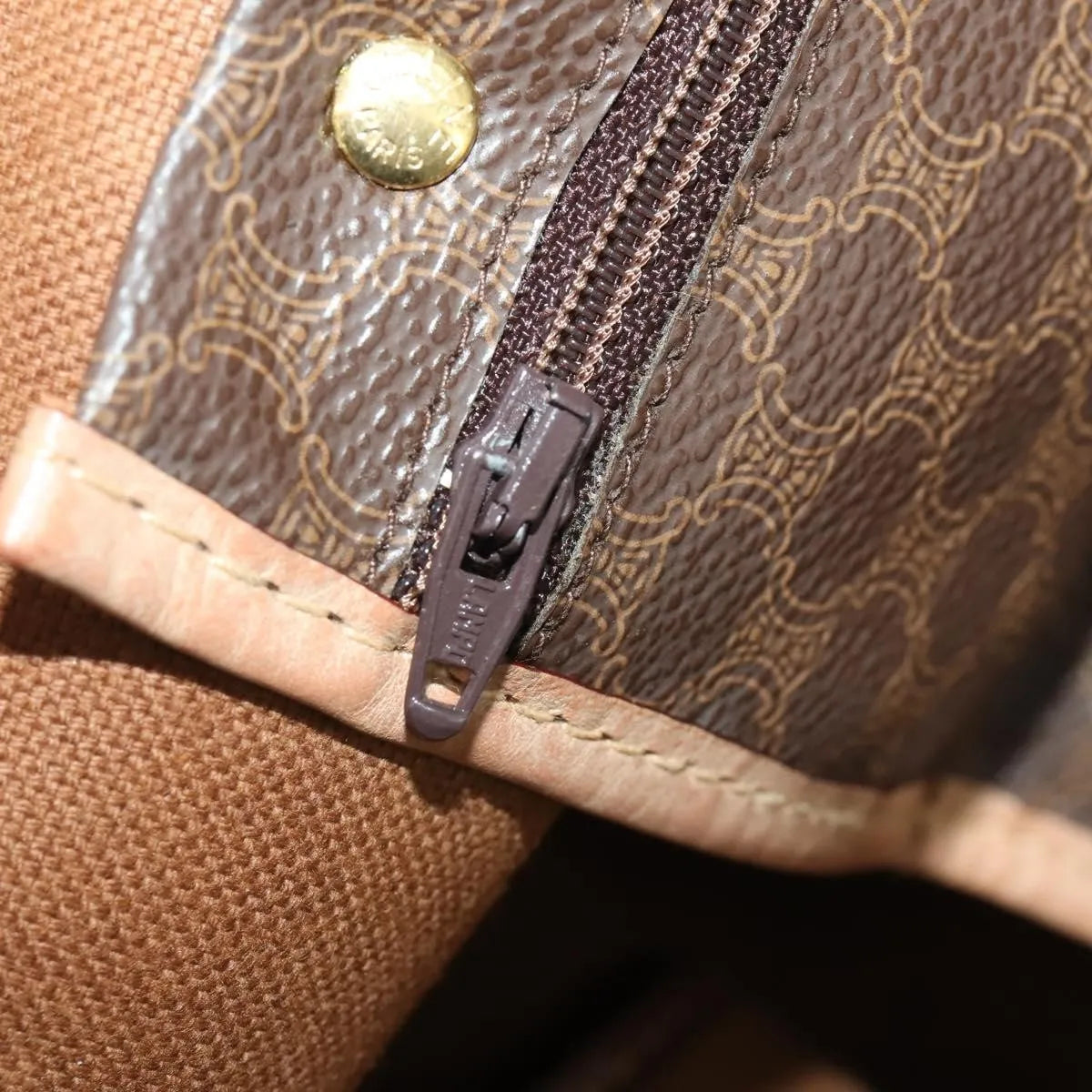 Celine Vintage Duffle Macadam Coated Canvas, Brown, Canvas, Travel Bag
