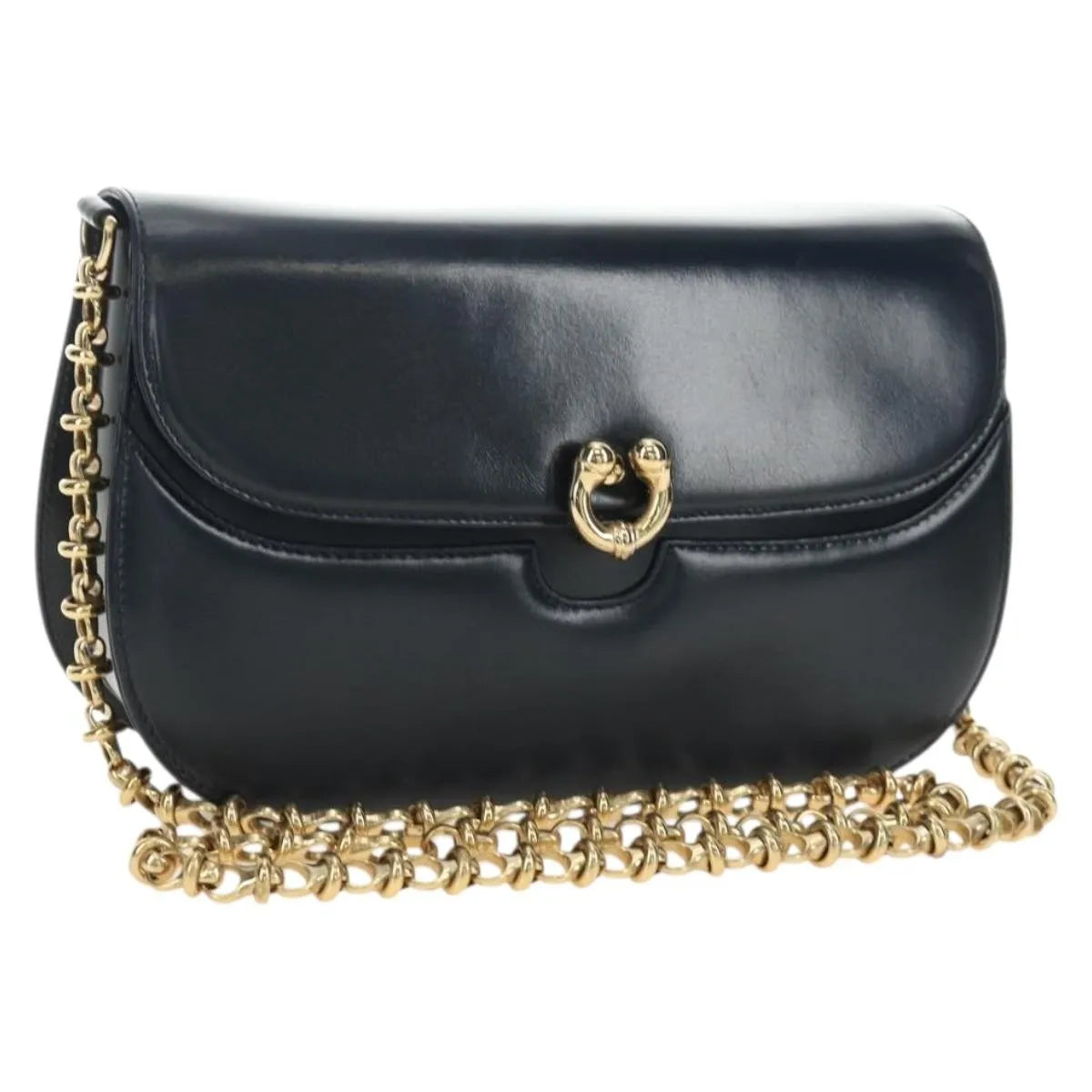 Gucci Chain Flap Leather, Navy, Leather, Shoulder Bag