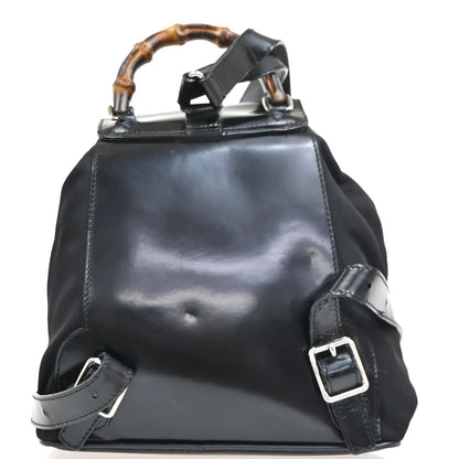 Gucci Vintage Bamboo Nylon and Patent Leather, Black, Nylon, Backpack
