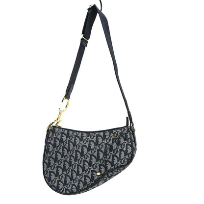Christian Dior Vintage Trotteur Chain Canvas, Blue, Canvas, Shoulder Bag