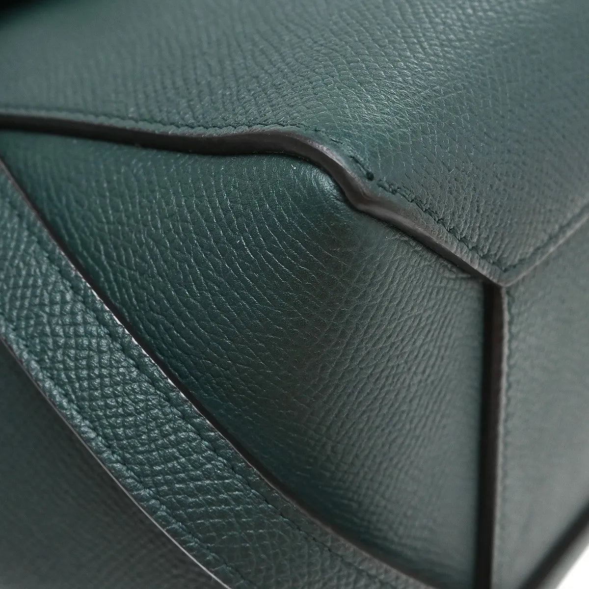 Celine Belt Textured Leather, Green, Leather, Handbag