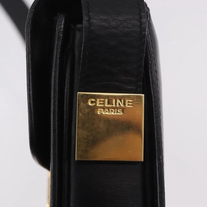 Celine Vintage Circle Logo Leather, Black, Leather, Shoulder Bag