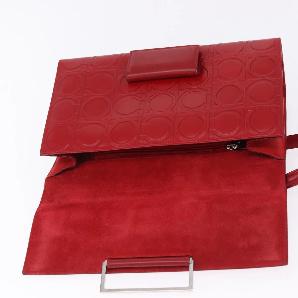 Salvatore Ferragamo Vintage Gancini Top Handle Embossed Leather, Red, Leather, Handbag