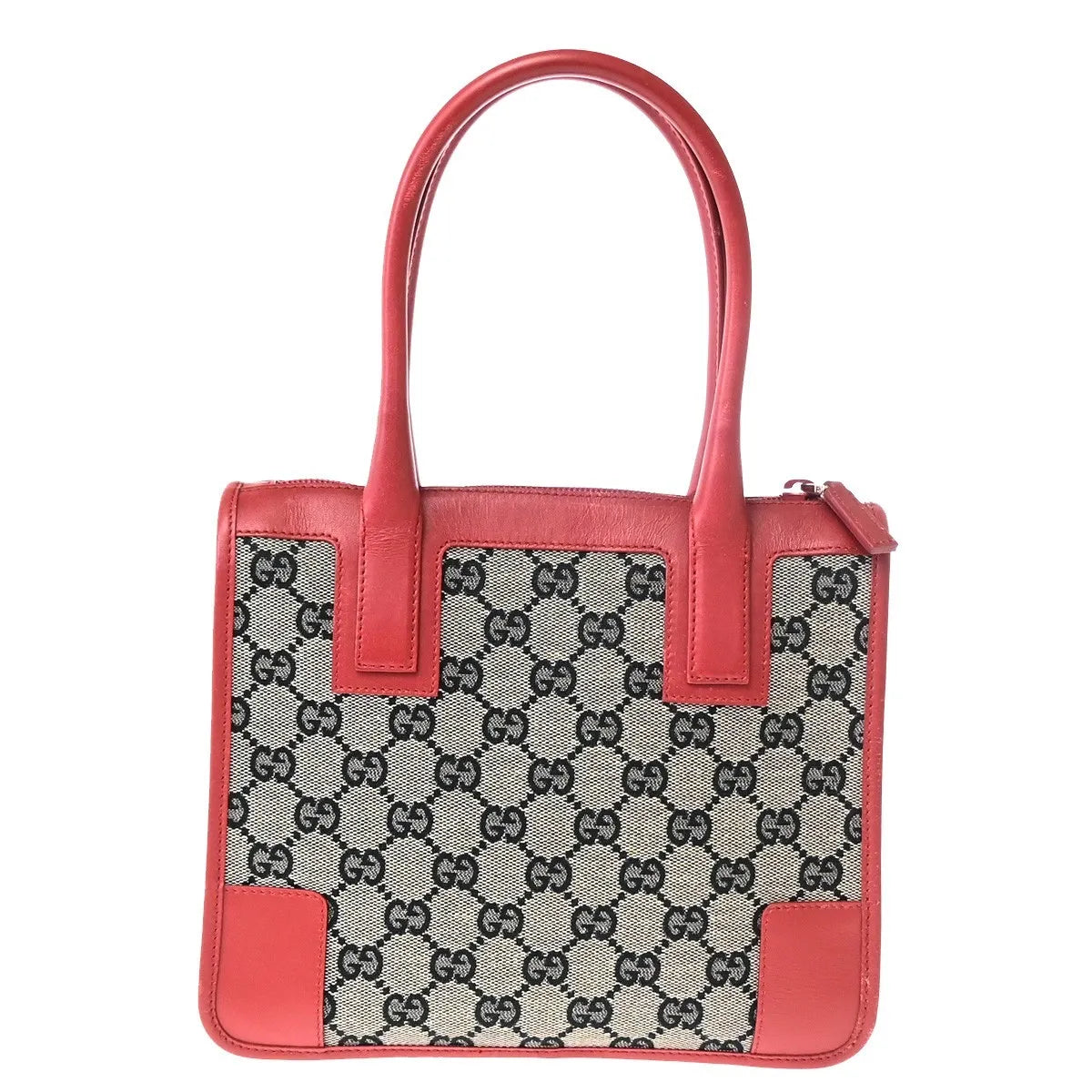 Gucci Vintage Zip Tote GG Canvas with Leather, Gray, Canvas, Tote Bag