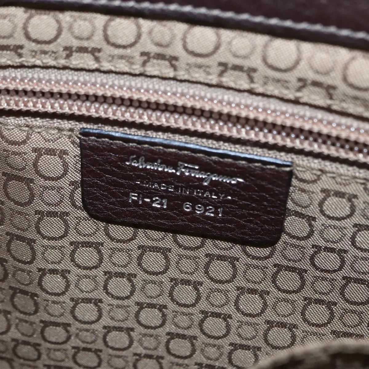 Salvatore Ferragamo Gancini Leather, Brown, Leather, Shoulder Bag