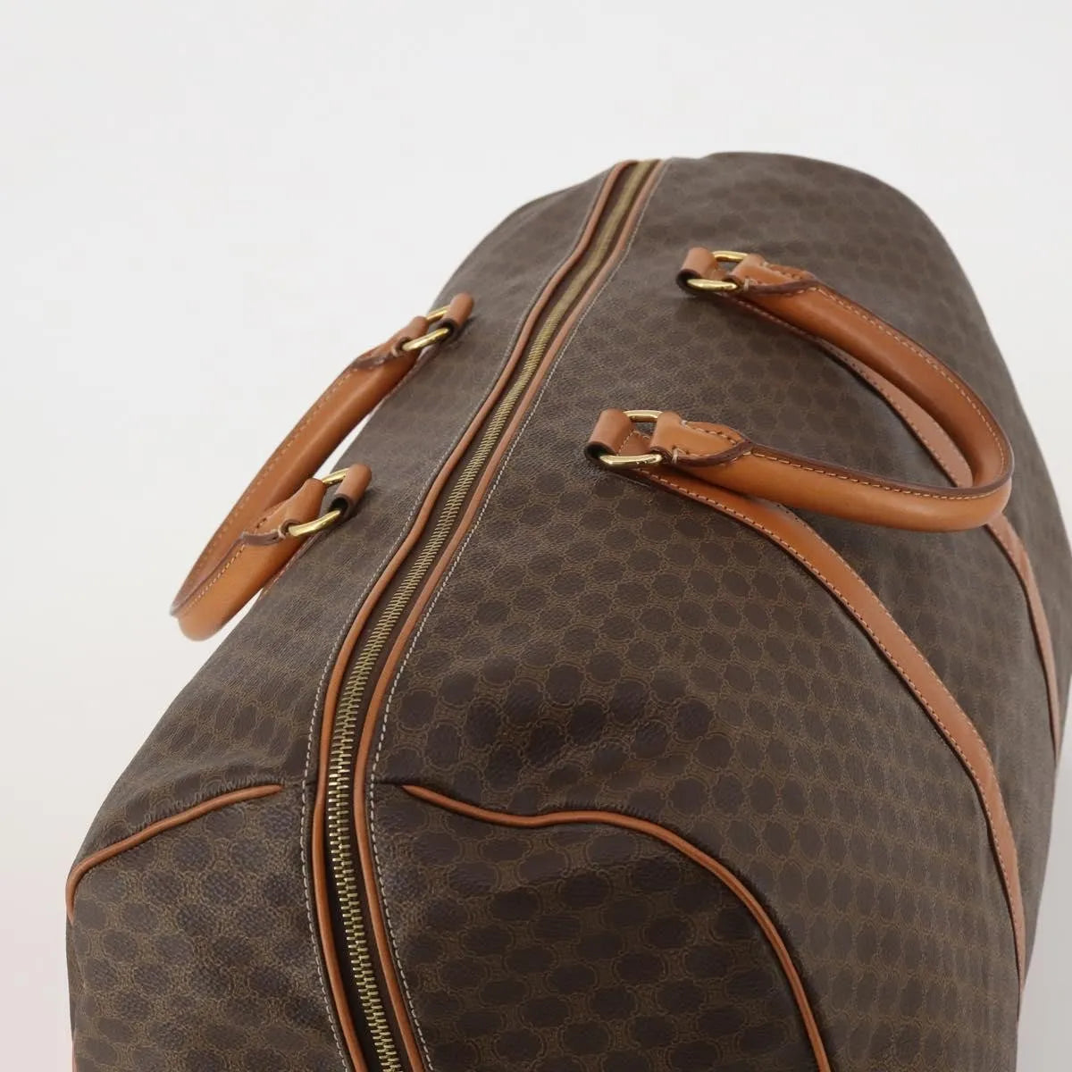 Celine Vintage Duffle Canvas and Leather, Brown, Canvas, Travel Bag