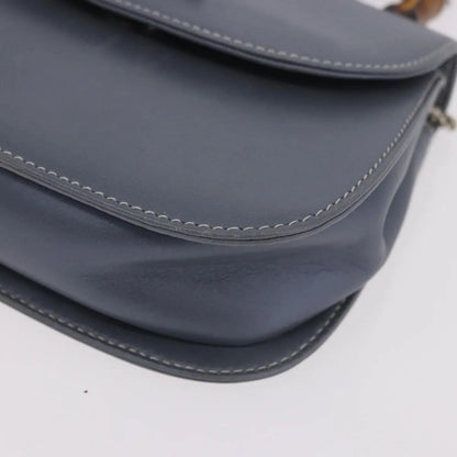 Gucci Vintage Convertible Bamboo Top Handle Leather, Blue, Leather, Handbag