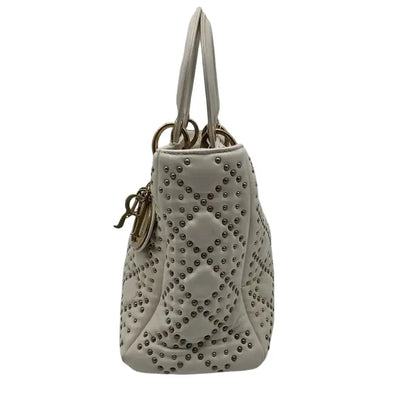 Christian Dior Lady Dior Studded Studded Cannage, White, Calfskin, Crossbody Bag