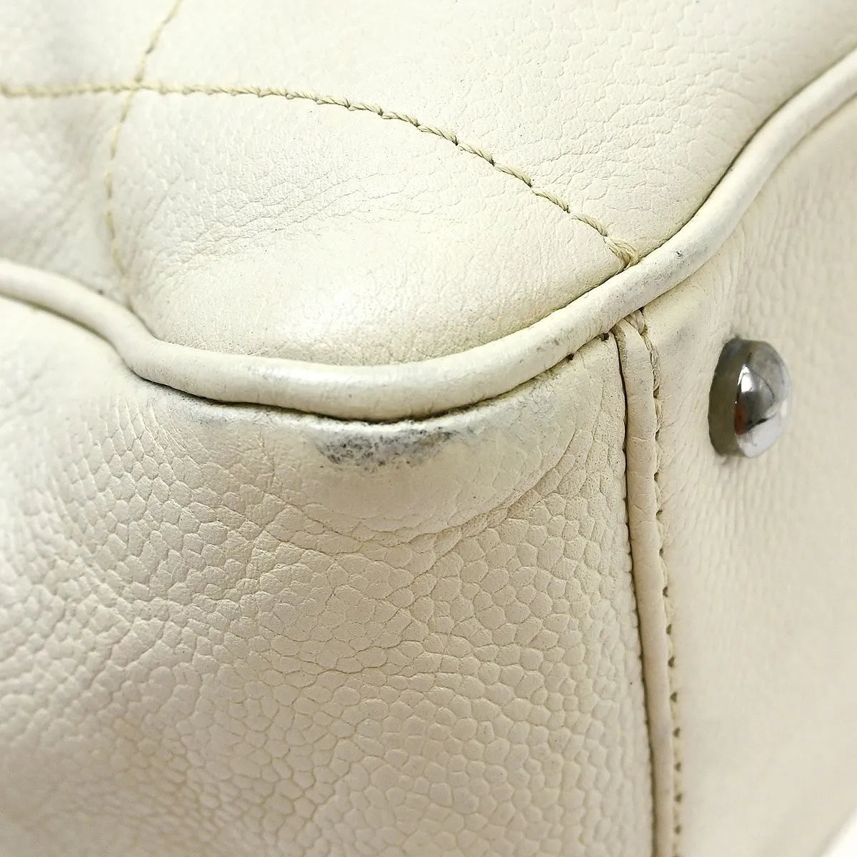 Chanel Square Stitch CC Boston Quilted Leather, White, Leather, Handbag