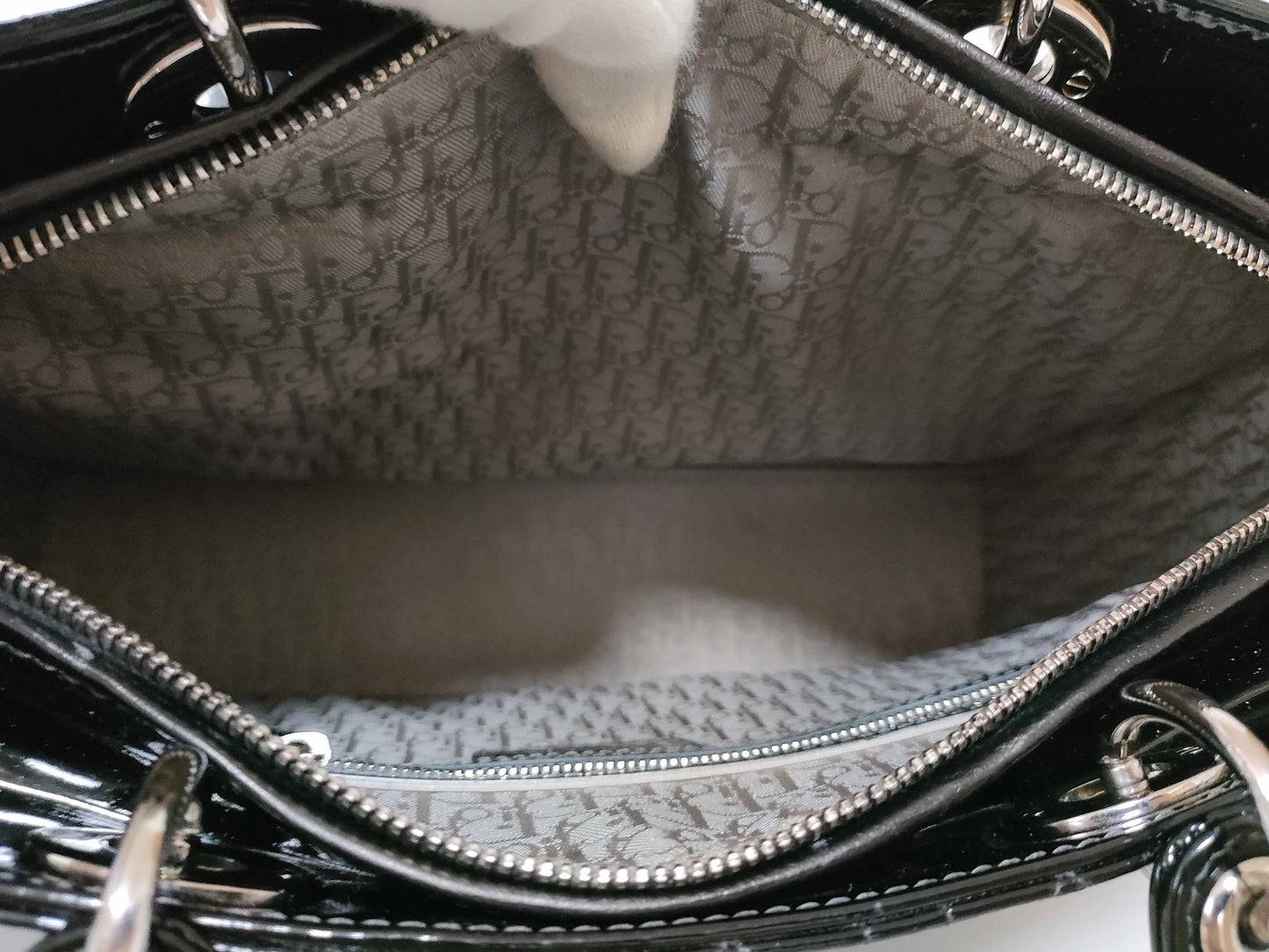 Christian Dior Lady Dior Patent, Black, Patent Leather, Handbag