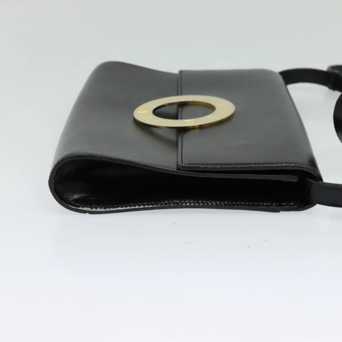 Celine Vintage Circle Logo Leather, Black, Leather, Shoulder Bag