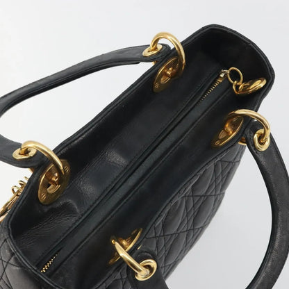 Christian Dior Vintage Lady Dior Cannage Quilt Lambskin, Black, Leather, Handbag