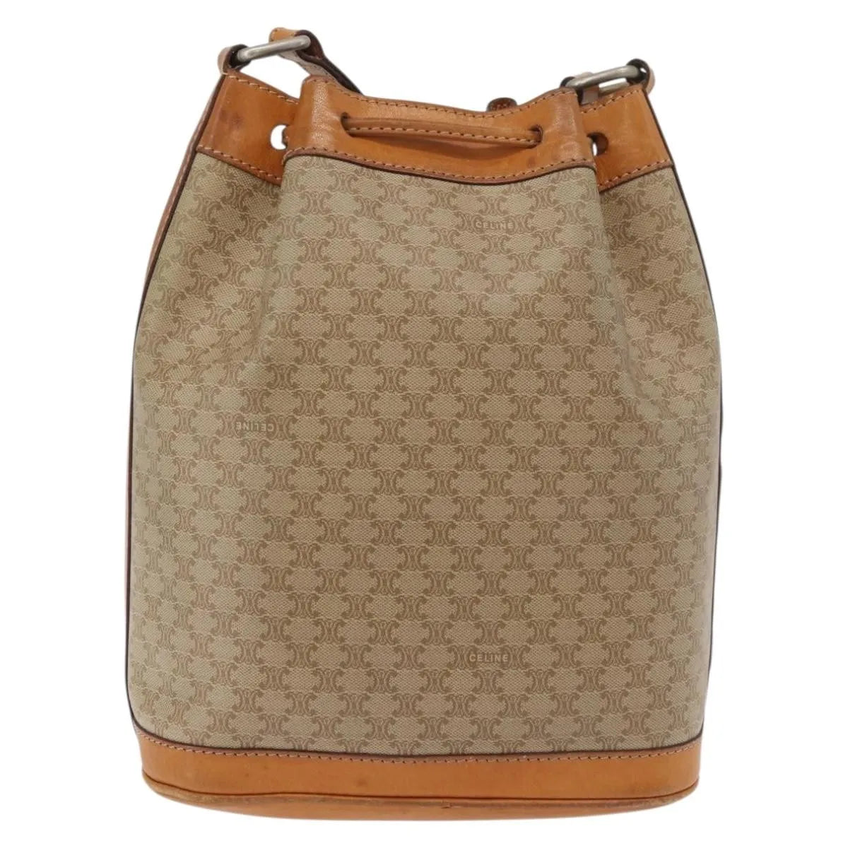 Celine Drawstring Bucket Triomphe Coated Canvas, Beige, Canvas, Handbag