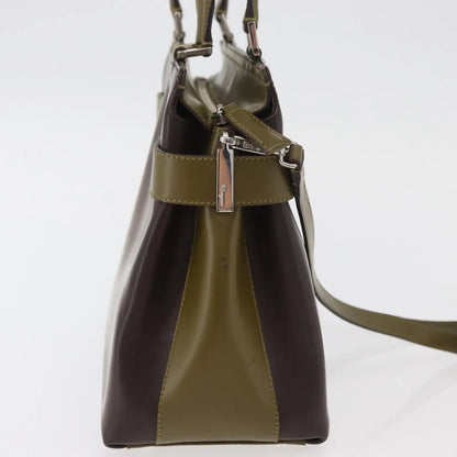 Salvatore Ferragamo Double Gancini Side Buckle Tote Patent Leather, Brown, Patent Leather, Handbag