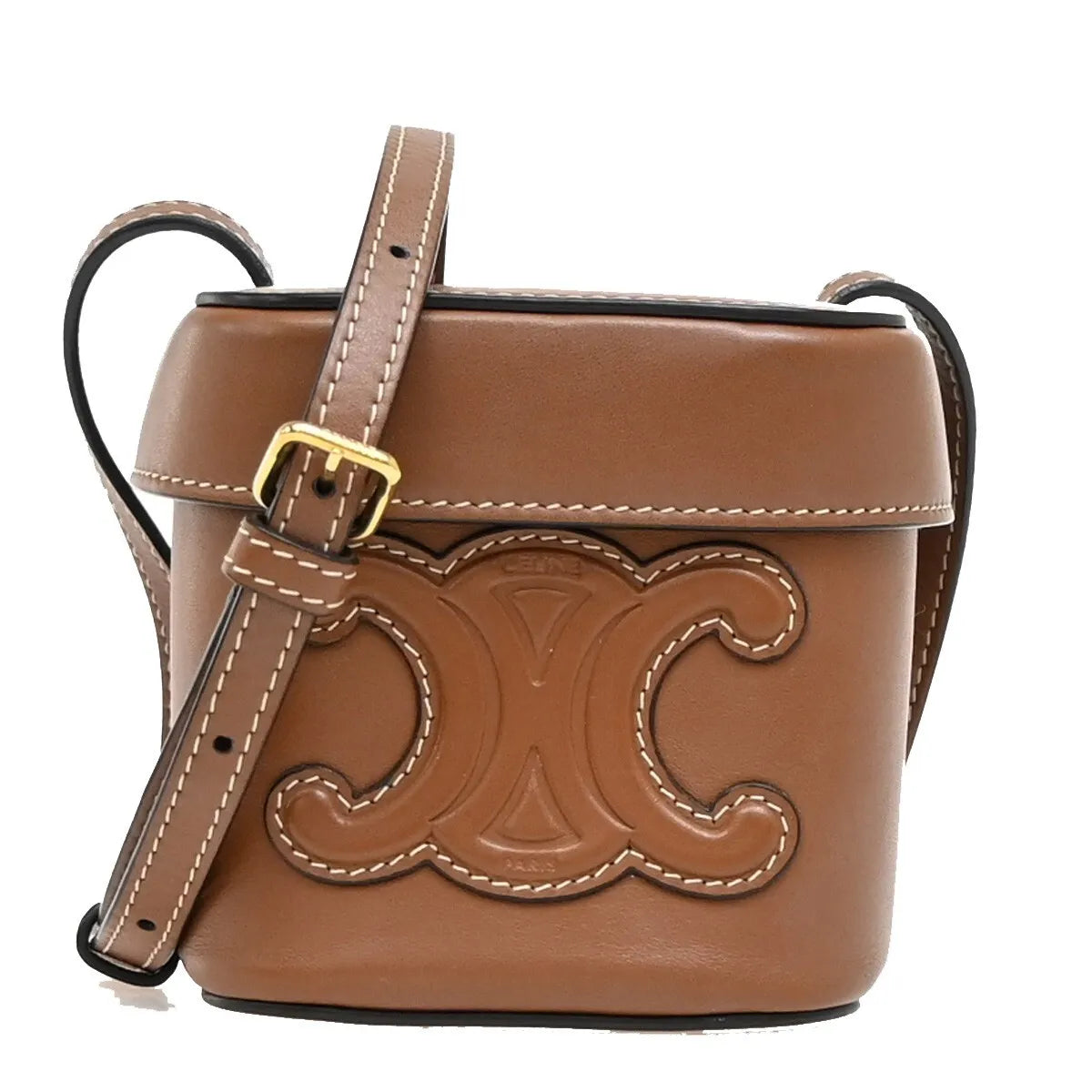 Celine Cuir Triomphe Box Leather, Brown, Leather, Handbag