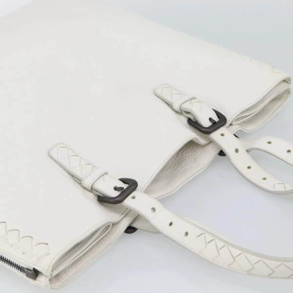 Bottega Veneta Belted Tote Intrecciato Nappa, White, Leather, Tote Bag