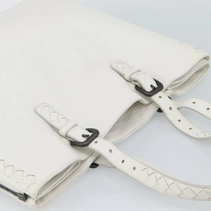 Bottega Veneta Belted Tote Intrecciato Nappa, White, Leather, Tote Bag