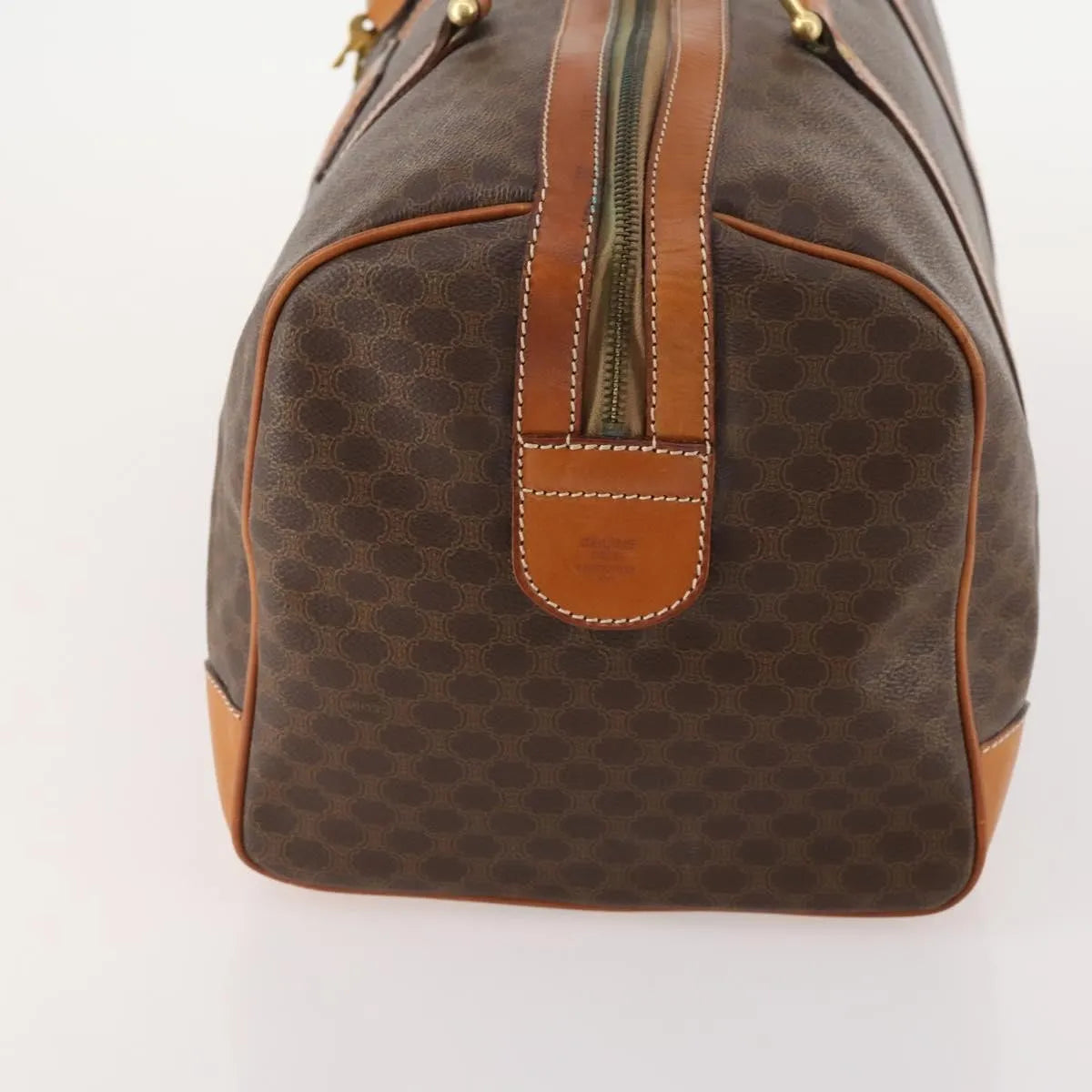 Celine Vintage Duffle Canvas and Leather, Brown, Canvas, Travel Bag