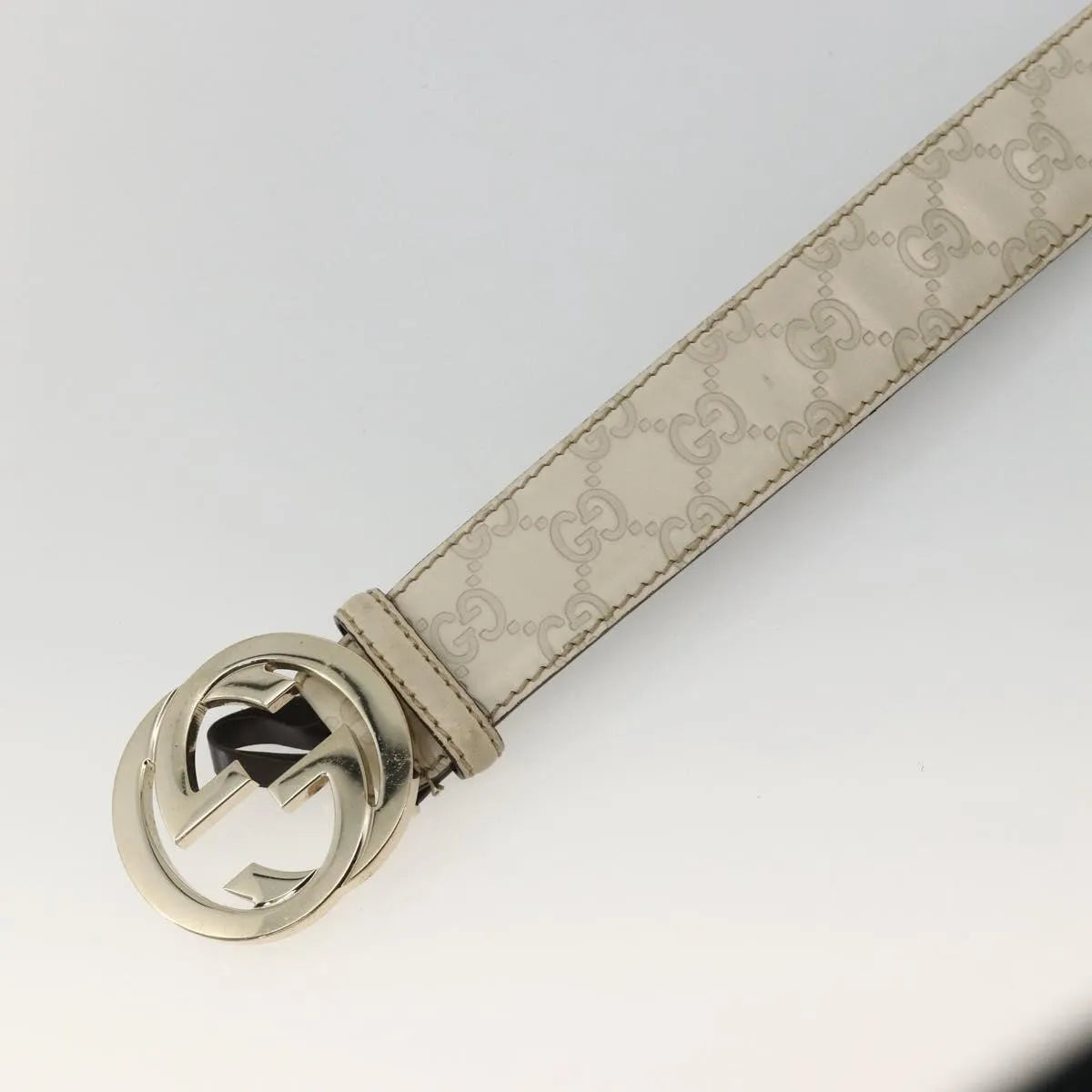 Gucci Interlocking G Reversible Belt Guccissima Leather, White, Leather, Belt