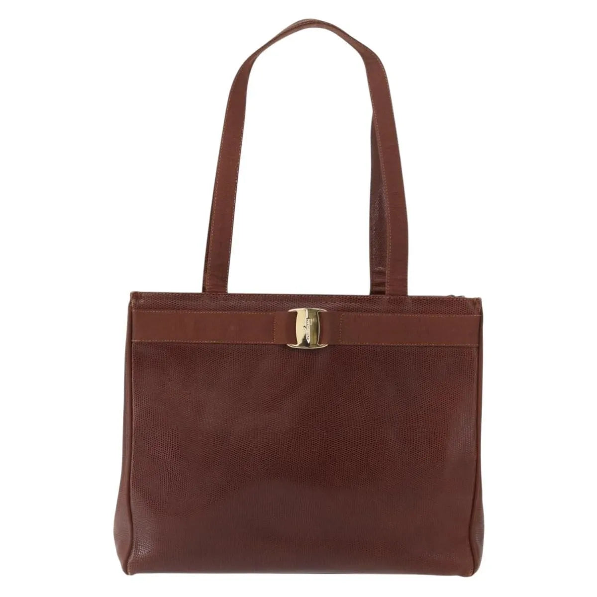 Salvatore Ferragamo Vintage Vara Bow Tote Lizard Embossed Leather, Brown, Leather, Tote Bag