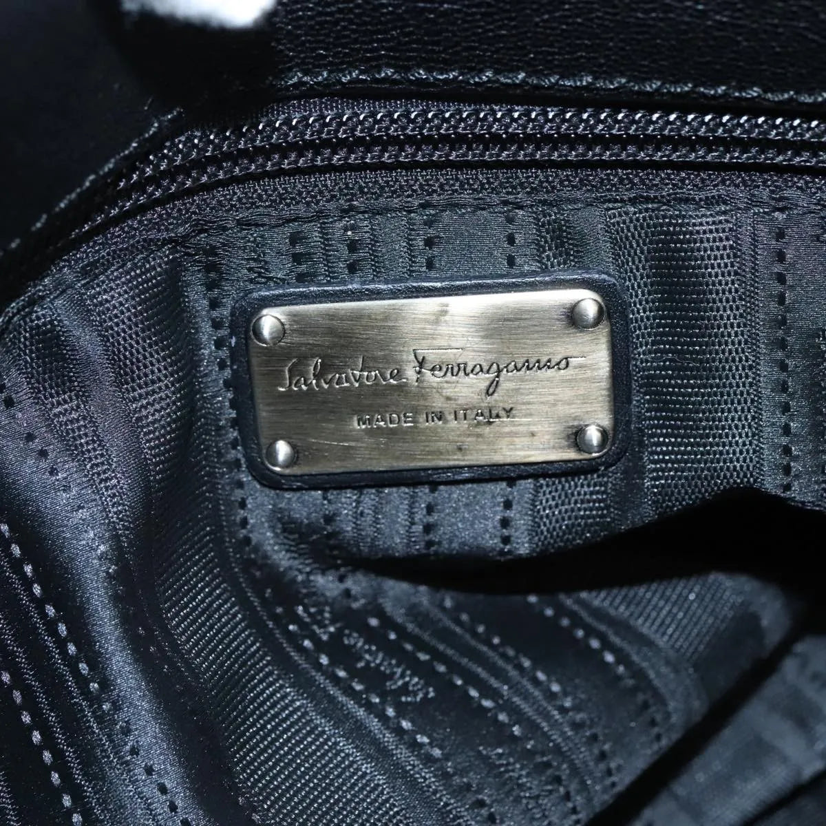 Salvatore Ferragamo Gancini Leather, Black, Leather, Handbag