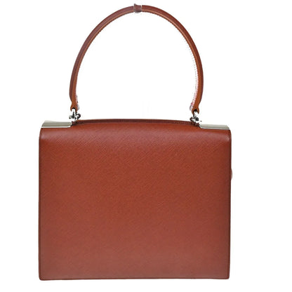 Salvatore Ferragamo Double Gancini Top Handle Saffiano Leather, Brown, Leather, Handbag