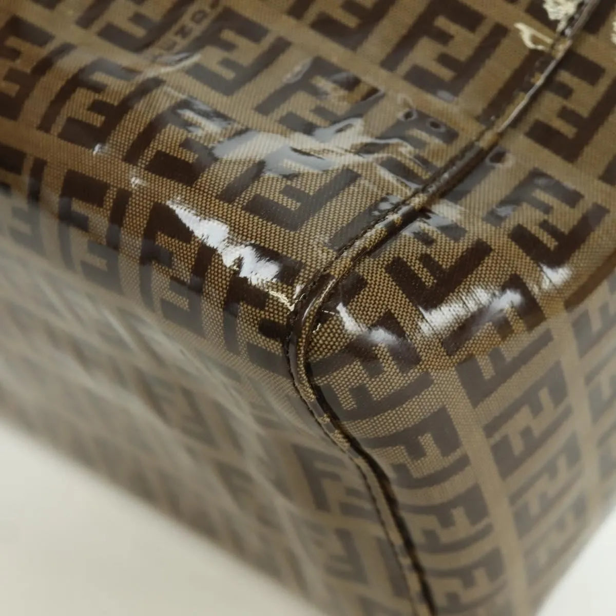 Fendi Mamma Baguette Zucca patent leather, Brown, Canvas, Shoulder Bag