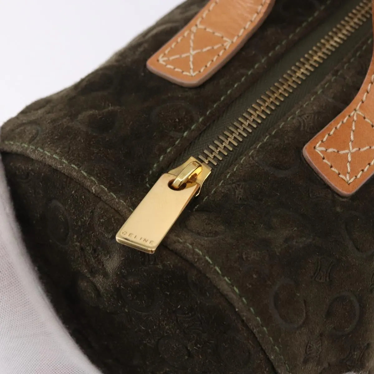 Celine C Macadam Suede and Leather, Green, Suede, Handbag