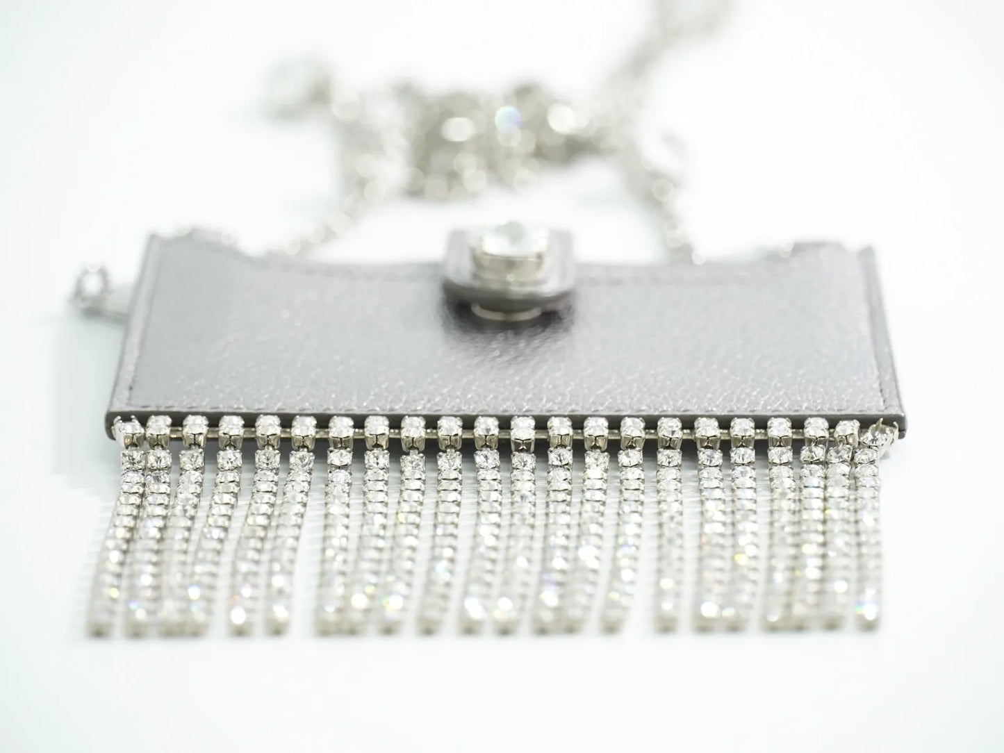 Miu Miu Madras Card Holder with crystal fringe leather, Silver, Leather, Card Holder