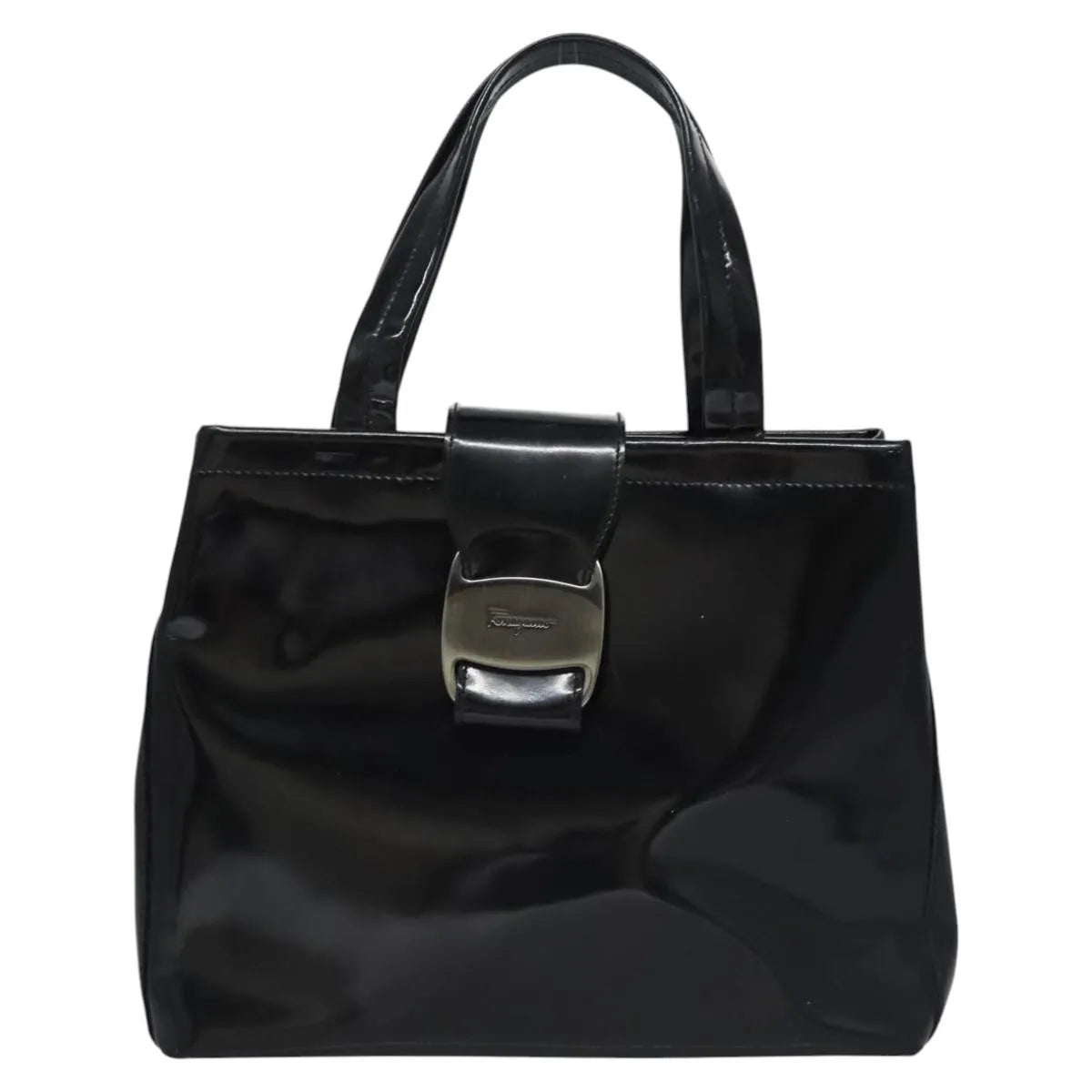 Salvatore Ferragamo Vala Leather, Black, Patent Leather, Handbag