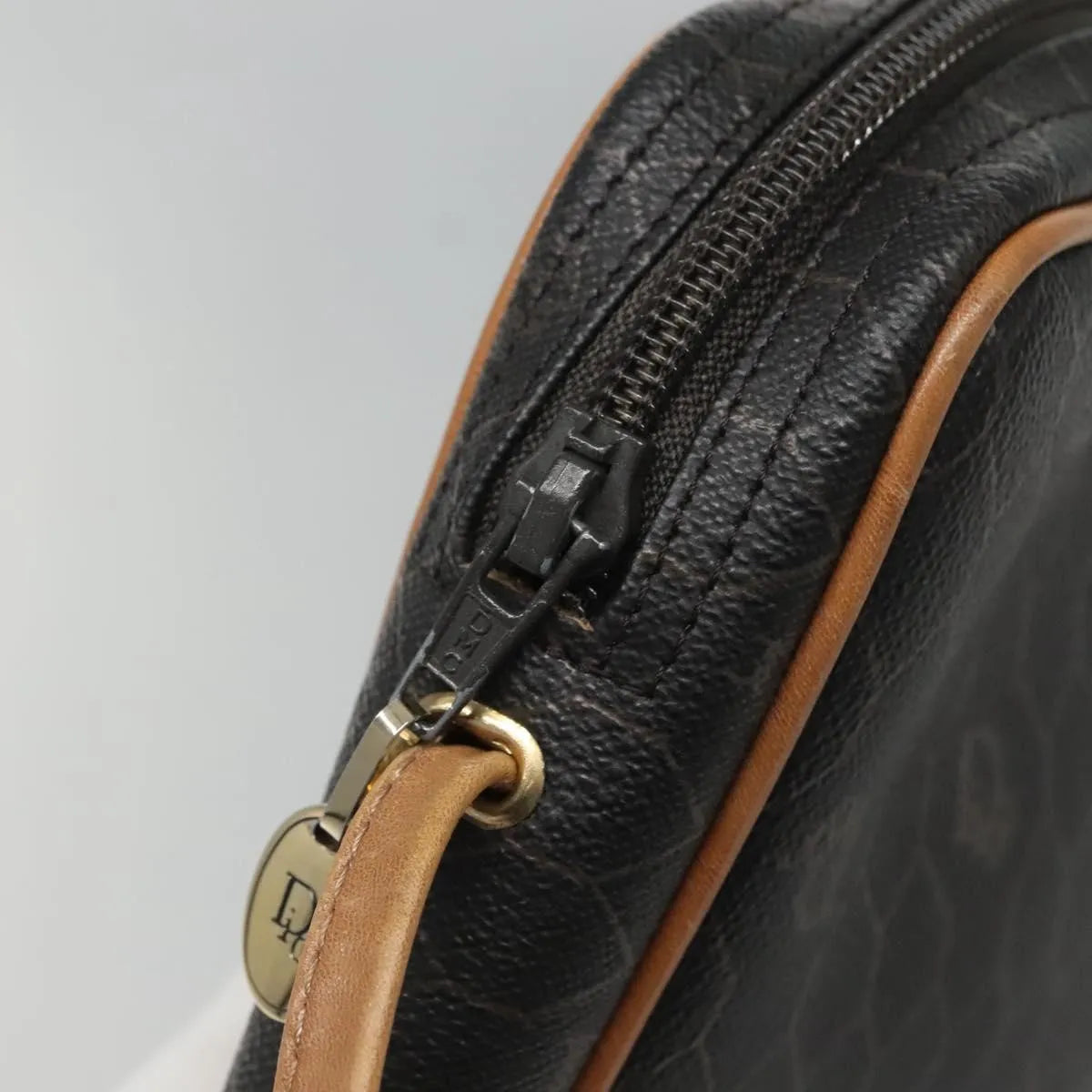 Christian Dior Vintage Honeycomb Canvas and Leather, Black, Canvas, Shoulder Bag