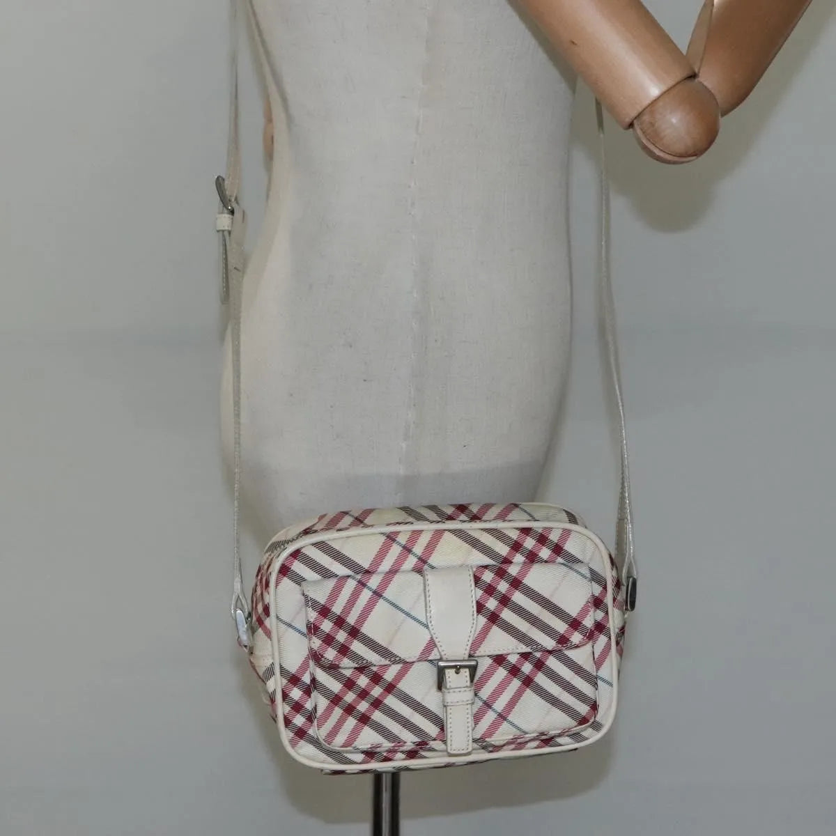 Burberry Nova Check Blue Label Nylon, White, Nylon, Shoulder Bag