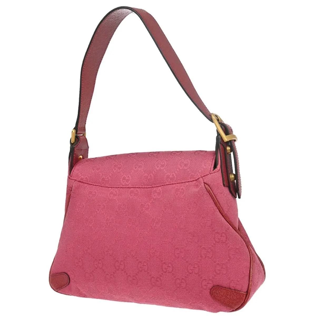 Gucci Horsebit Web Flap GG Canvas and white leather, Pink, Canvas, Shoulder Bag