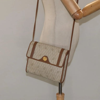 Christian Dior Vintage Honeycomb Flap Canvas and Leather, Beige, PVC, Shoulder Bag